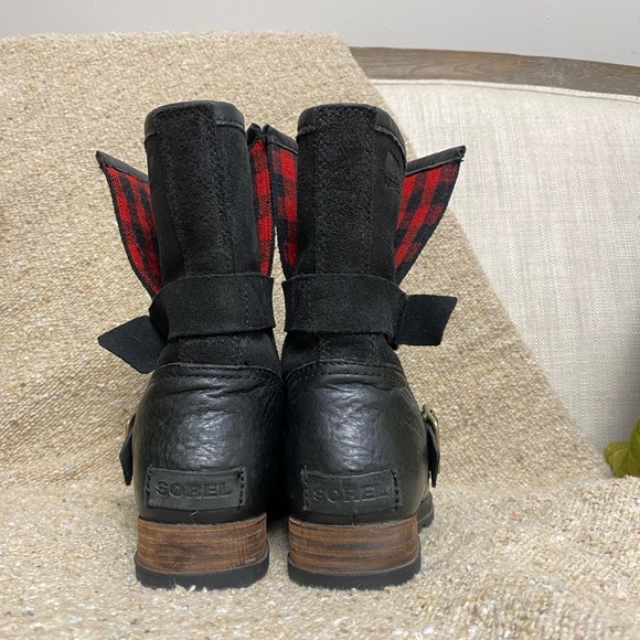 Free People Sorel Black leather major Moto boot shoe 6 bootie - Picture 5 of 7